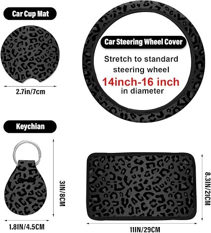 10 Pieces Leopard Print Car Steering Wheel Cover Center Console Armrest Pad Headrest - Image 2